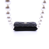 thumbnail Black Lambskin Leather Quilted Maxi Pearls Chain Card Holder Flap Bag LGHW Seri 31