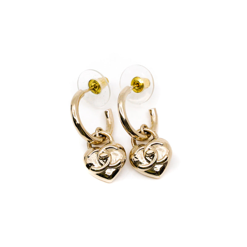 22B Gold Metal Heart Hoop CC Stud Earrings