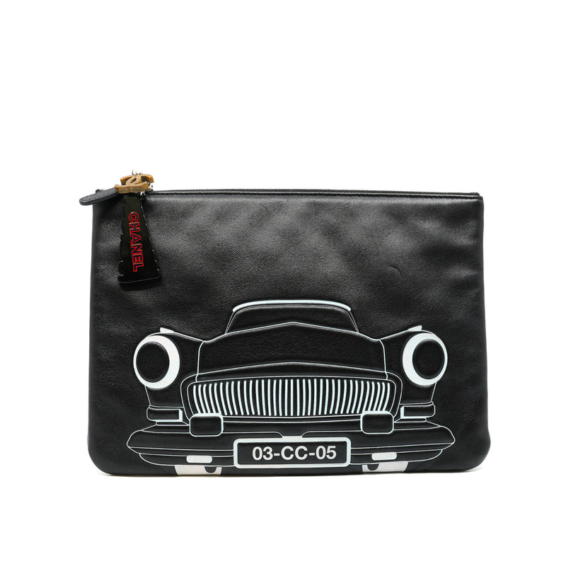 Medium Black Lambskin Leather Cuba Car Cosmetic Case PHW Seri 23 - L'UXE LINK