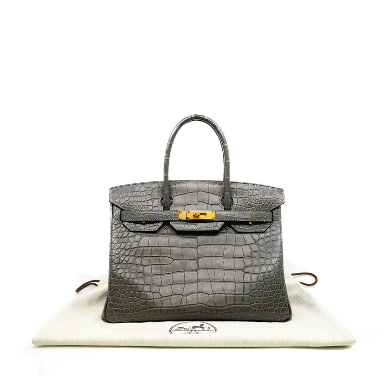 Birkin 30 In Matte Alligator Leather CK88 Graphite Grey GHW D Stamp