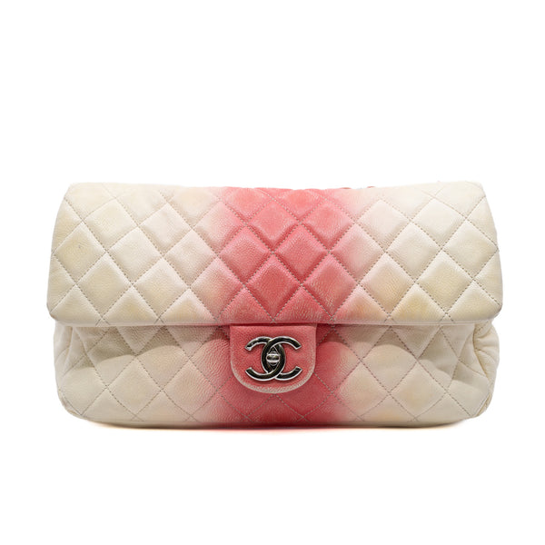 Jumbo Classic White/Pink Caviar Leather Quilted Ombré Single Flap Bag PHW Seri 17 - L'UXE LINK