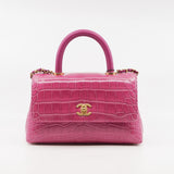 thumbnail Small Coco Handle In Hot Pink Alligator Handbag GHW Seri 24 - L'UXE LINK