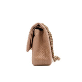 thumbnail Medium Double Flap Python Leather In Nude Pink GHW Seri 17 - L'UXE LINK