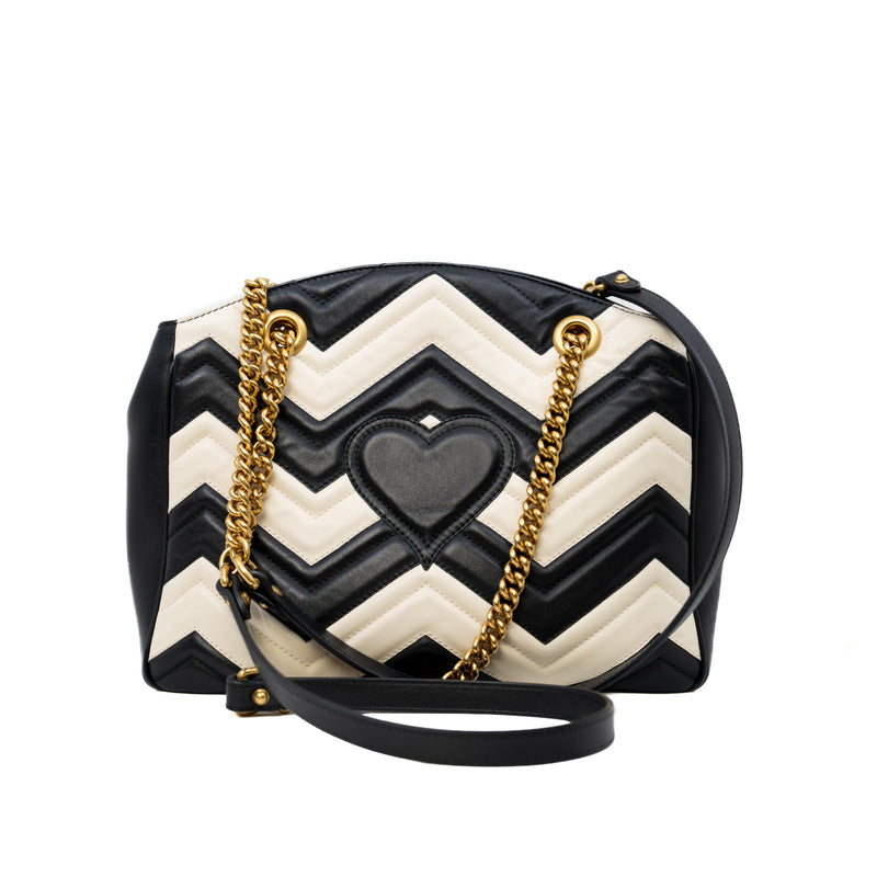 Medium Matelassé GG Black/White Calfskin Marmont Shoulder Bag GHW - L'UXE LINK