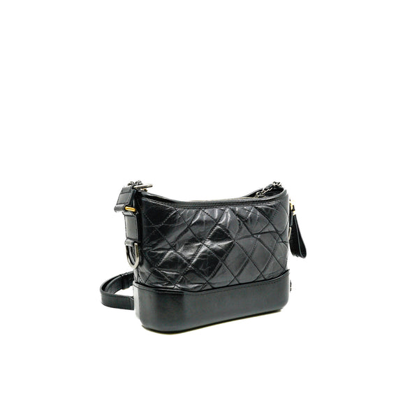 Small Gabrielle In Black Aged Calfskin Leather Hobo Handbag Multi Hardware Seri 26 - L'UXE LINK