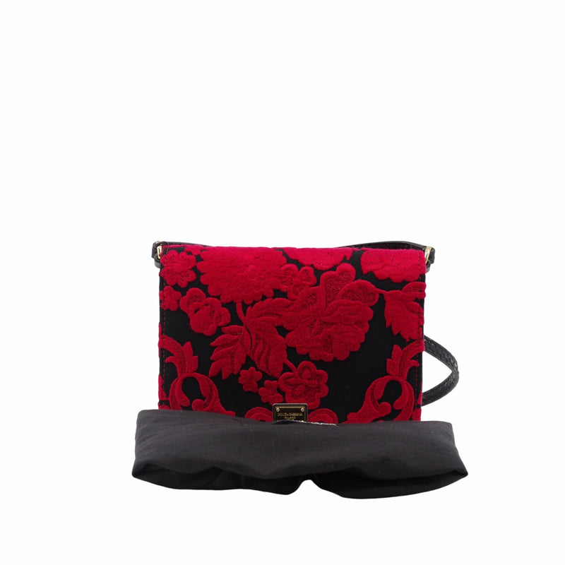 Ayers-Paneled Embroidered Satin Shoulder Bag Black Red