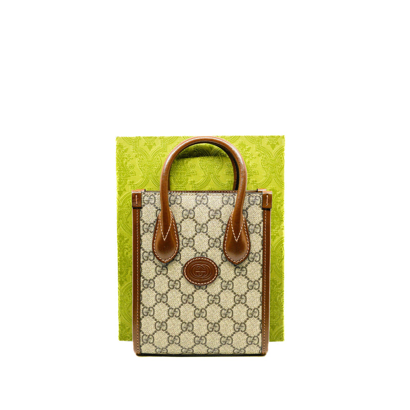 Mini Tote Bag With Interlocking G In Beige And Ebony GG Supreme Canvas GHW - L'UXE LINK