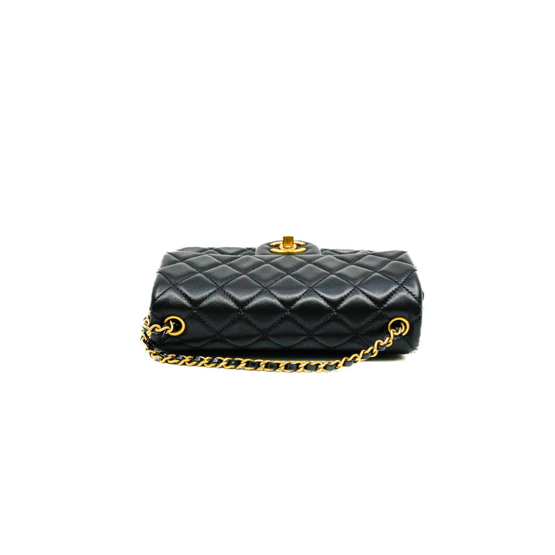 Mini Pearl Crush Black Lambskin Quilted Rectangular Flap Bag Seri 30