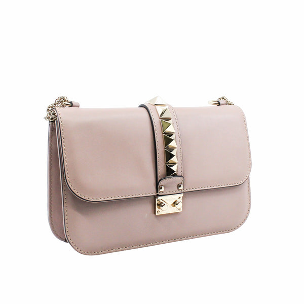 ROCKSTUD LOCK GLAM medium leather pink ghw - L'UXE LINK