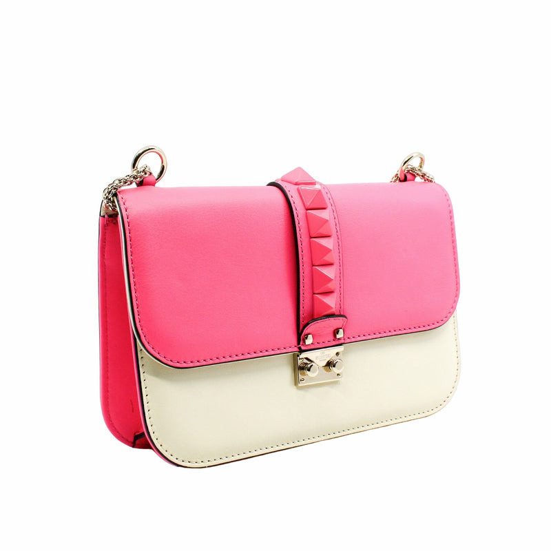 SMALL ROCKSTUD CROSSBODY BAG WITH CHAIN RED ROSE LGHW - L'UXE LINK