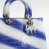 thumbnail Medium Diorissimo In White/Blue Crocodile Leather Handbag PHW With Strap - L'UXE LINK