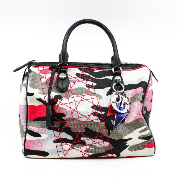 Christian Dior x Anselm Reyle Camouflage Canvas Boston Bag PHW - L'UXE LINK