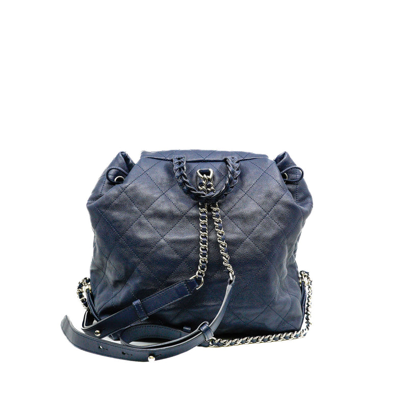 Grained Calfskin Navy Stitched Braided Backpack SHW Seri 25 - L'UXE LINK