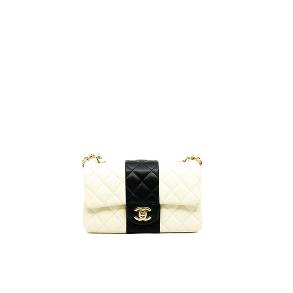 Mini Rectangular In White/Black Lambskin Flap Bag GHW Seri GKNKXXXX - L'UXE LINK