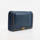 thumbnail Leboy Blue Wallet On Chain In Python Leather GHW Seri 24 - L'UXE LINK