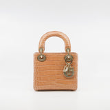 thumbnail Mini Lady Dior In Peach Alligator Leather Handbag Crystal Hardware With Chain - L'UXE LINK