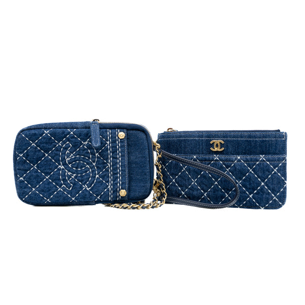 Denim Blue Quilted Vertical Double Bags GHW Seri 29 - L'UXE LINK