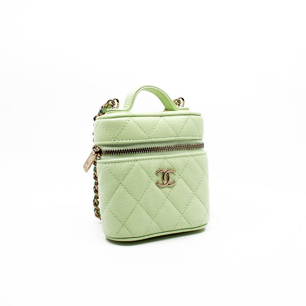 Small Green Caviar Leather Quilted Handle With Care Vanity Case GHW With Chain Seri 31 - L'UXE LINK