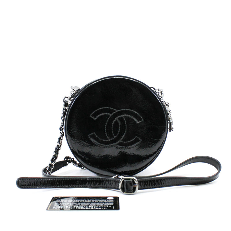 Round As Earth Black Patent Leather Crossbody Bag PHW Seri 28 - L'UXE LINK