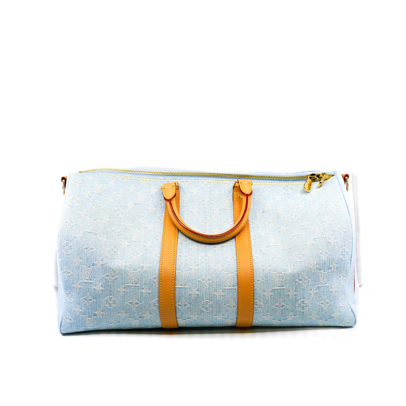 Keepall Bandoulière 45 In Monogram Sky Blue Denim Bag GHW With Strap - L'UXE LINK