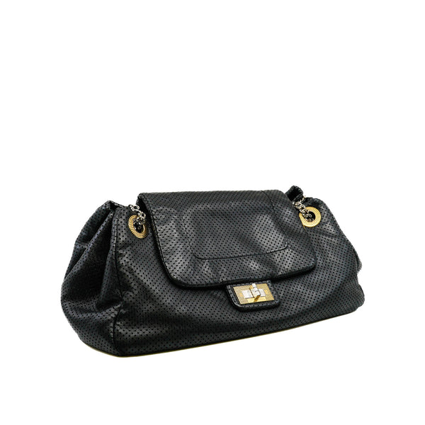 Black Calfskin Punching Chain Shoulder Bag GHW Seri 12 - L'UXE LINK