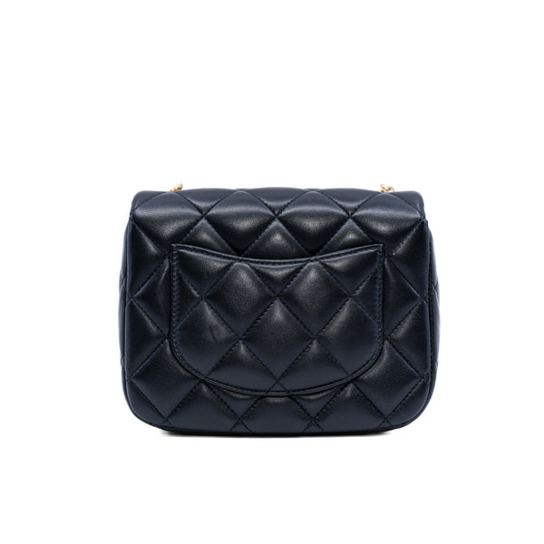 Mini Enamel Pearl Lambskin Quilted Charm Me Square Flap Black GHW - L'UXE LINK