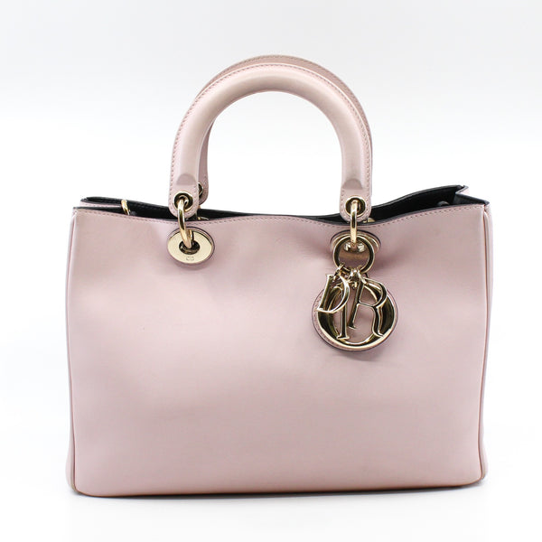 Small Diorissimo In Nude Pink/Black Calfskin Handbag GHW With Strap - L'UXE LINK