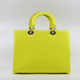 thumbnail Large Lady Dior Green Yellow Crocodile Leather Handbag PHW With Strap - L'UXE LINK