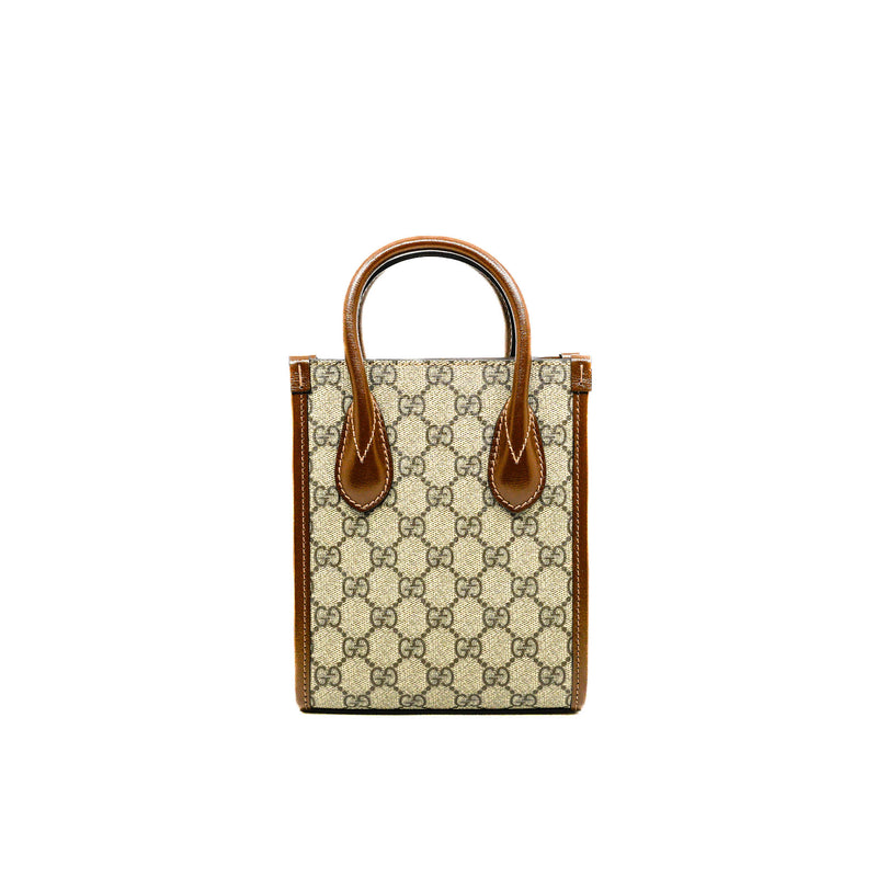 Mini Tote Bag With Interlocking G In Beige And Ebony GG Supreme Canvas GHW - L'UXE LINK