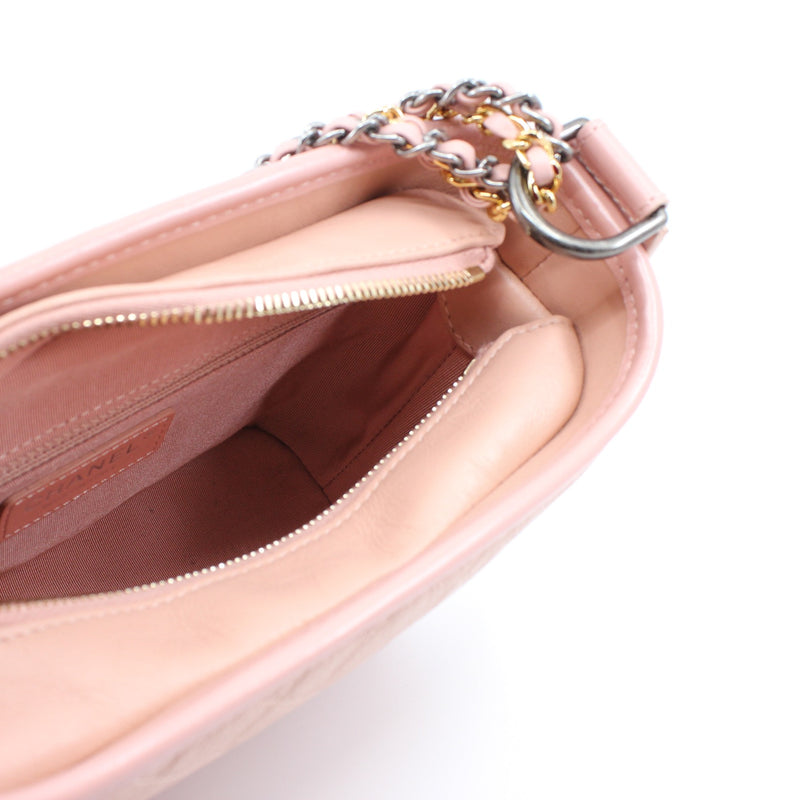 Small Gabrielle Chevron Hobo Handbag In Pink Aged Calfskin Multi Hardware Seri 29 - L'UXE LINK