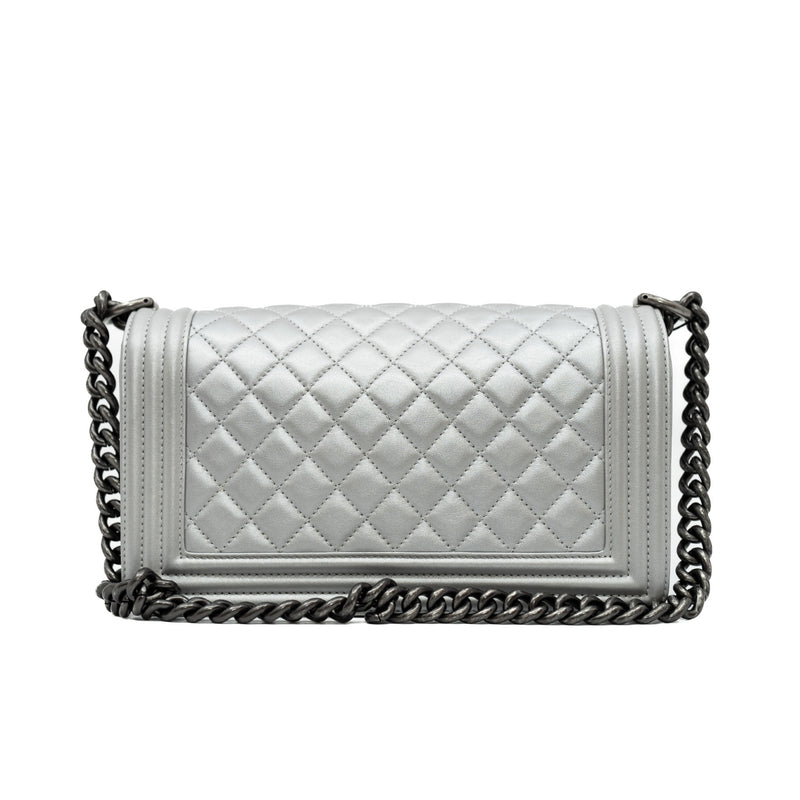 Old Medium Leboy In Silver Quilted Lambskin Leather Flap Bag PHW Seri 20 - L'UXE LINK