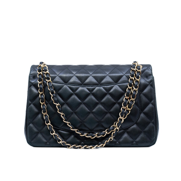 Jumbo Classic In Black Lambskin Leather Double Flap Bag GHW Seri 19 - L'UXE LINK