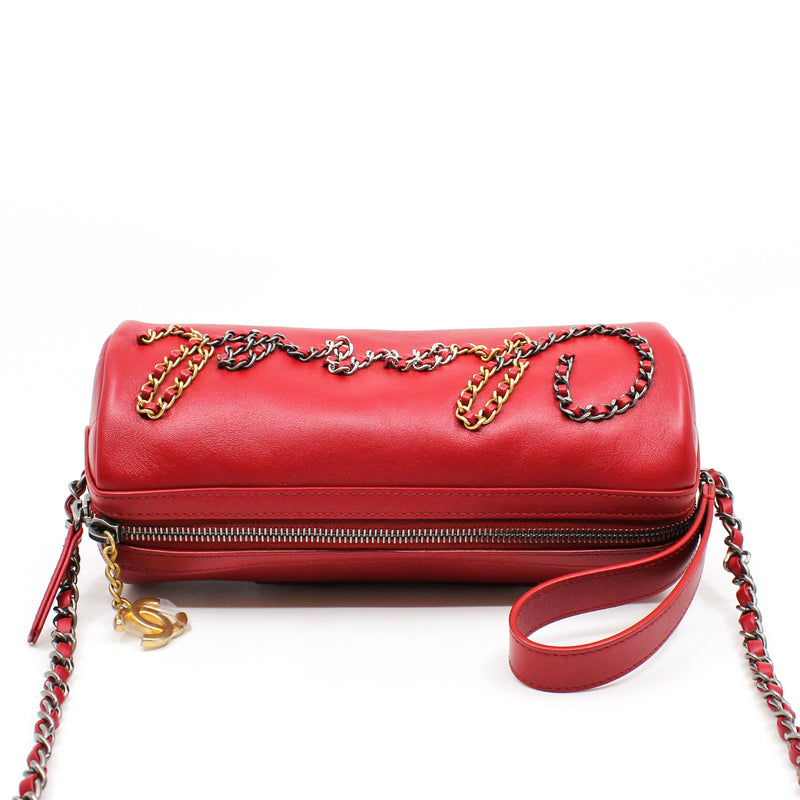 Written In Chain Red Calfskin Bowling Bag Multi Hardware Seri 29