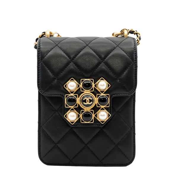 Resin And Pearl Black Calfskin Quilted CC Flap Bag GHW Seri 30 - L'UXE LINK