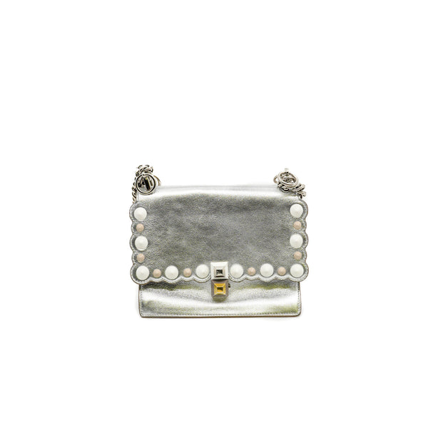 Kan I Metallic Silver Calfskin Scalloped Studded Bag PHW