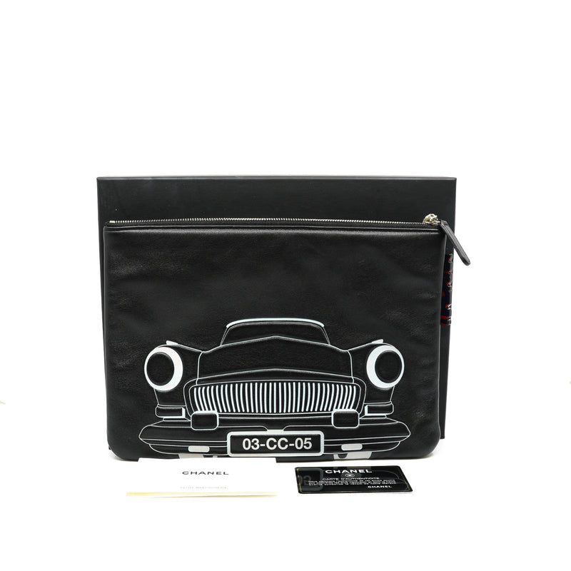 Medium Black Lambskin Leather Cuba Car Cosmetic Case PHW Seri 23 - L'UXE LINK