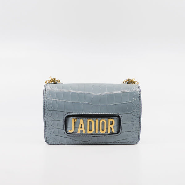 Medium J'adior In Grey Crocodile Leather Chain Flap Bag GHW - L'UXE LINK