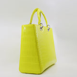 thumbnail Large Lady Dior Green Yellow Crocodile Leather Handbag PHW With Strap - L'UXE LINK