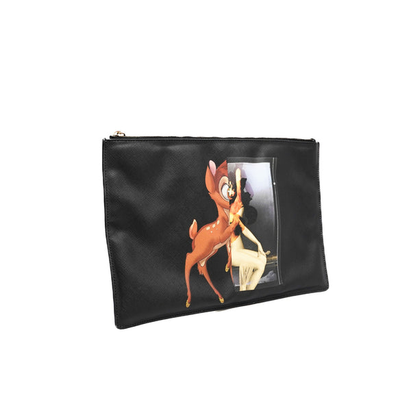 Bambi Print Black Medium Textured Coated Canvas Cosmetic Pouch GHW