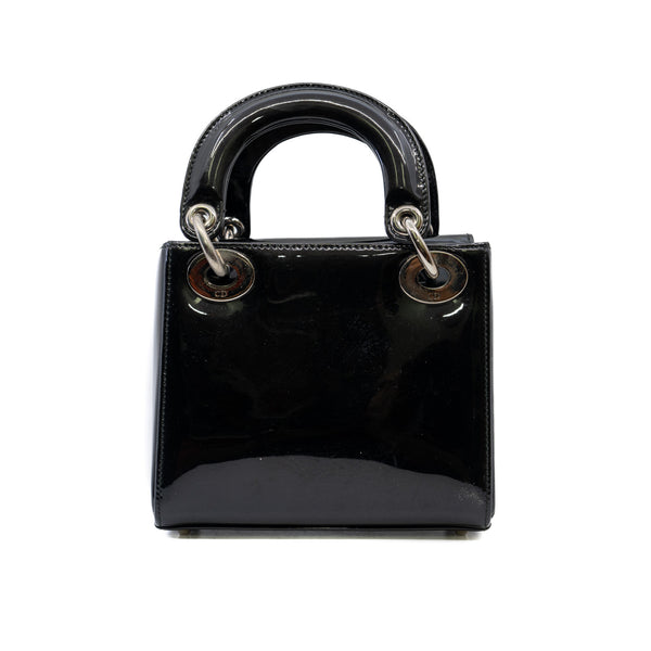 Mini Lady Dior Handbag Patent Leather Black PHW With Strap 2015 - L'UXE LINK