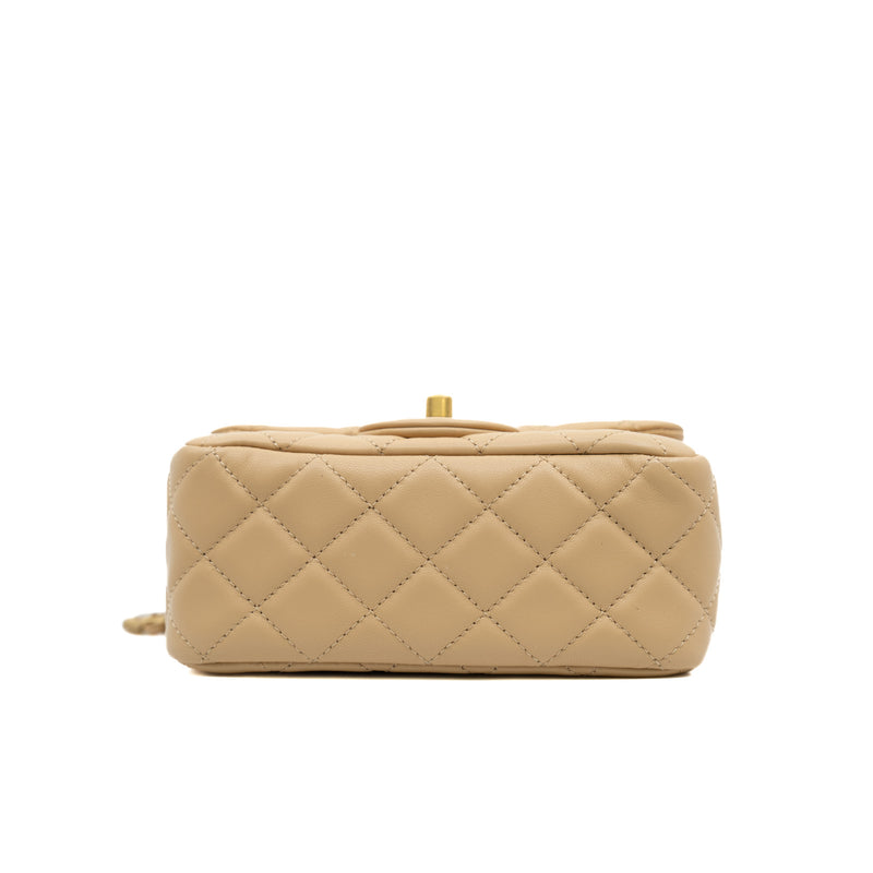 Mini Square Cf With Pearl Crush In Lambskin Beige Seri K89CXXXX