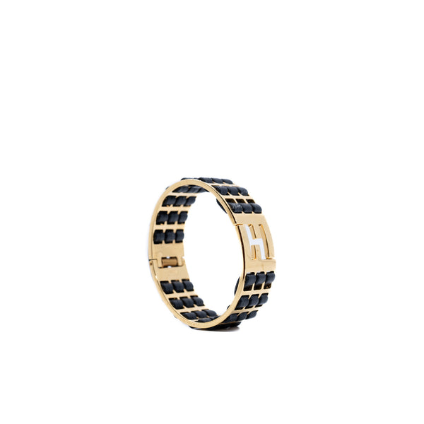 thick FF bangle in leather black ghw - L'UXE LINK