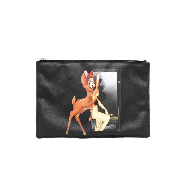 Bambi Print Black Medium Textured Coated Canvas Cosmetic Pouch GHW - L'UXE LINK