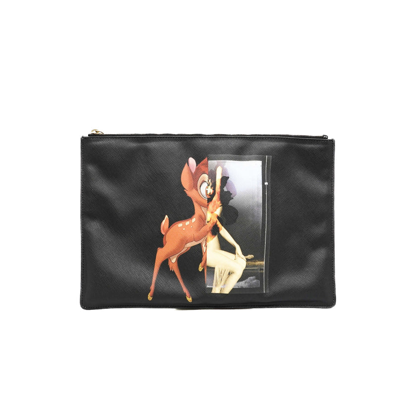 Bambi Print Black Medium Textured Coated Canvas Cosmetic Pouch GHW