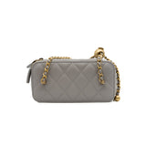 thumbnail Lambskin Quilted Pearl Crush Small Vanity Case with Chain Grey Ghw #HL3 - L'UXE LINK