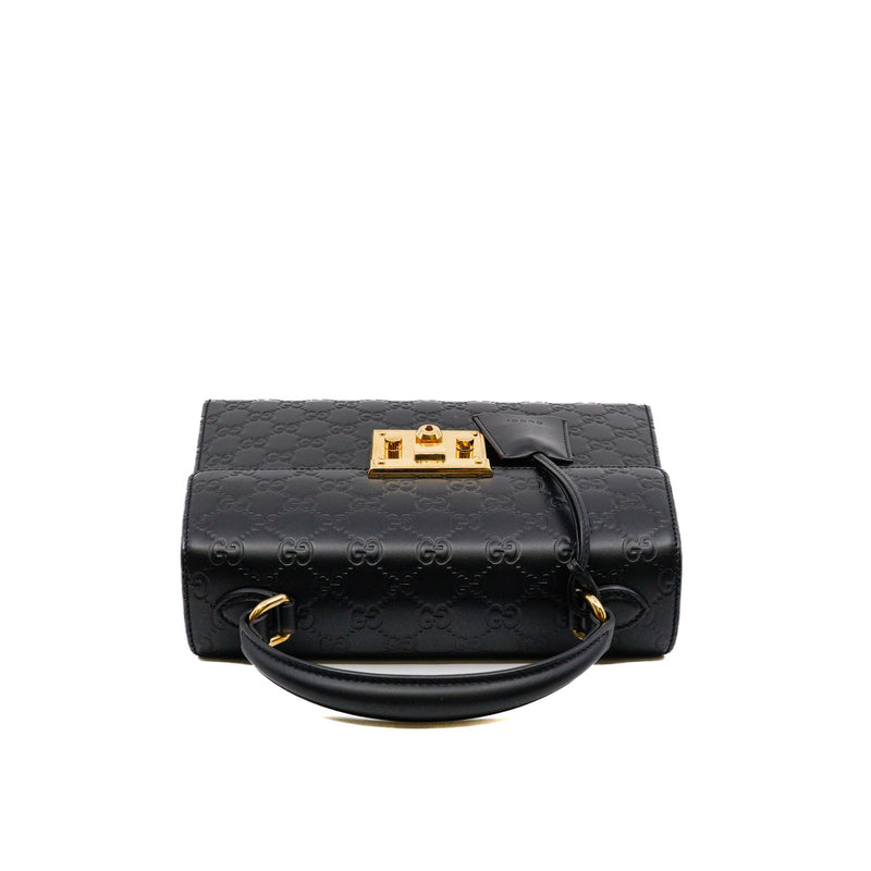 padlock top handle bag in double G leather black ghw - L'UXE LINK