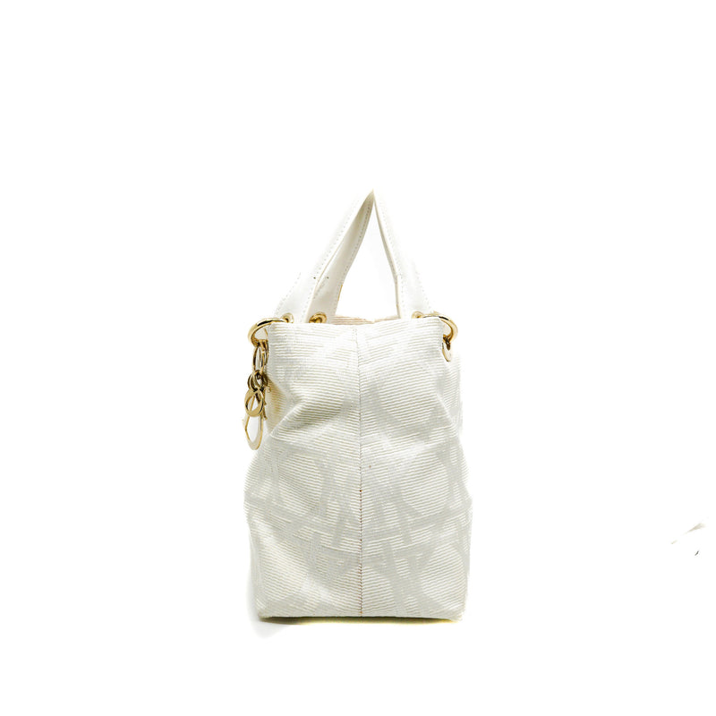 Canvas Cannage White Small Soft Lady Dior Shopping Tote GHW