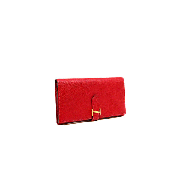 Bearn Soufflet Long Mysore Leather Rouge Garance Wallet GHW R Stamp - L'UXE LINK