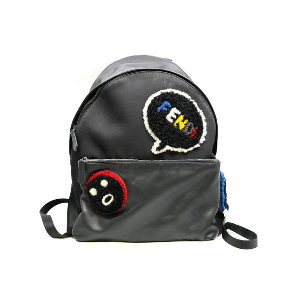 Shearling Emoticon Black Leather/Nylon Backpack PHW