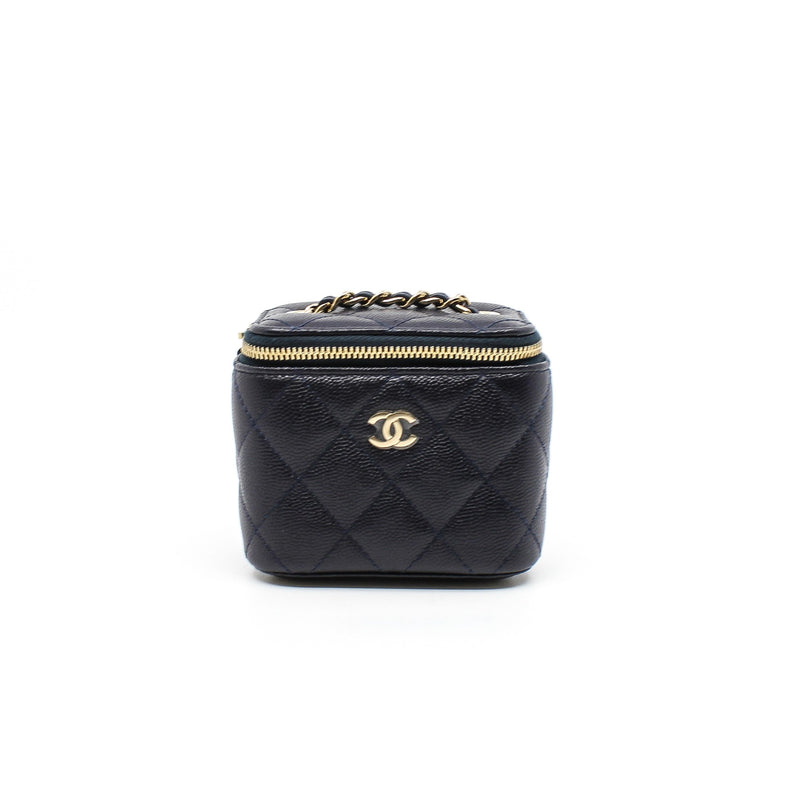 Mini Navy Vanity Case In Caviar Leather Quilted Bag GHW With Chain Seri 29 - L'UXE LINK